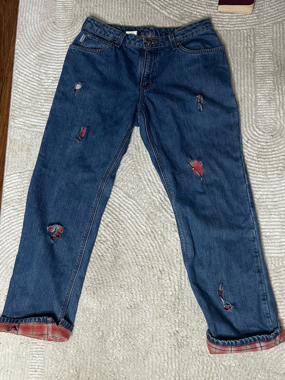 True Y2K Distressed Carhartt Flannel-Lined Wide Leg  Jeans